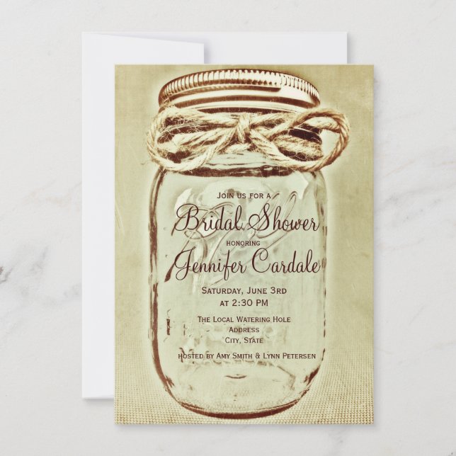 Mason Jar Rustic Country Bridal Shower Invitations (Front)