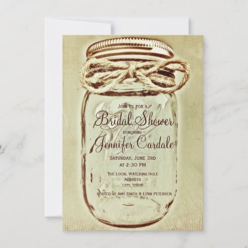Mason Jar Rustic Country Bridal Shower Invitations