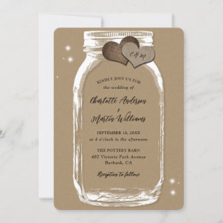 Mason Jar Rustic Country Kraft Paper Wedding Invitation