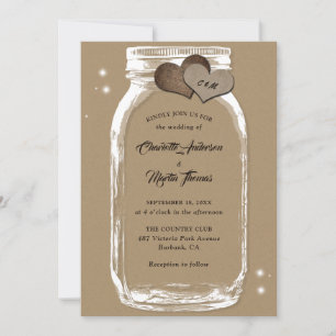 Mason Jar Rustic Country Kraft Paper Wedding Invitation