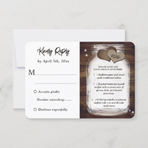 Mason Jar Rustic Country Wedding Meal Choice RSVP Card