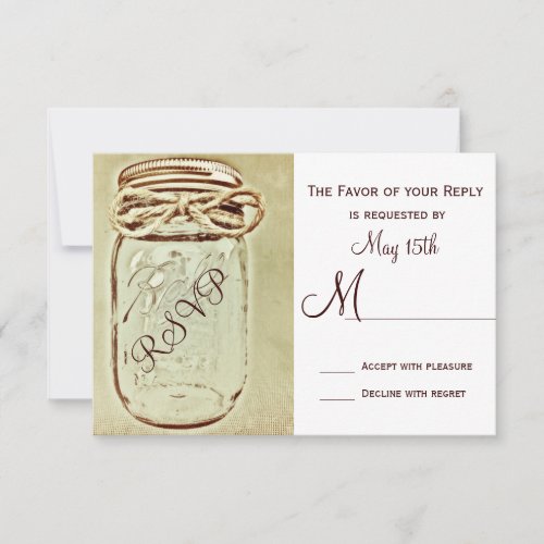 Mason Jar Rustic Country Wedding RSVP Reply Cards