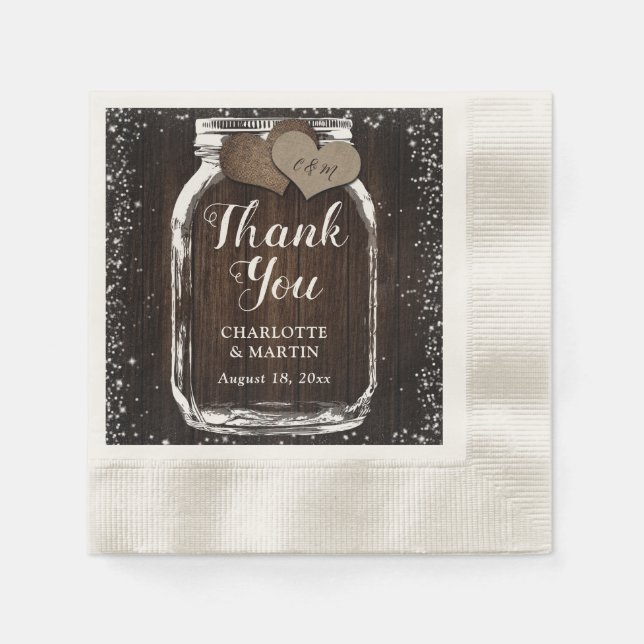 Mason Jar Rustic Country Wood Wedding Thank You Napkins (Front)