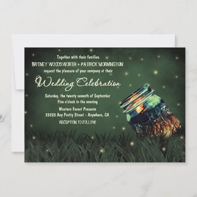Mason Jar Rustic Firefly Wedding Invitations (Front)