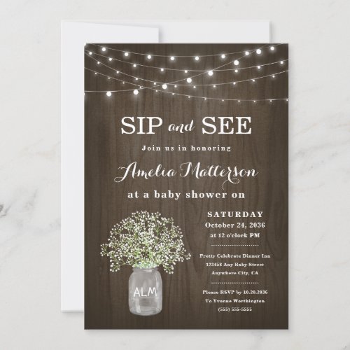 Mason Jar Rustic Floral Sip and See Baby Shower Invitation
