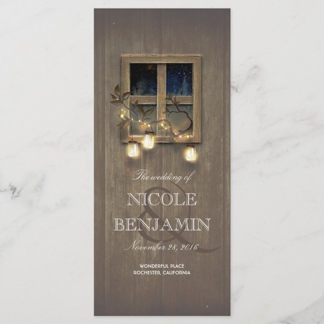 Mason Jar Rustic Lights Barn Wedding Programs (Front)