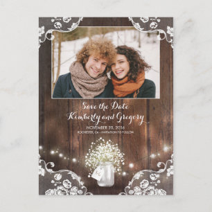 Mason Jar Rustic Lights - Photo Save the Date Announcement Postcard
