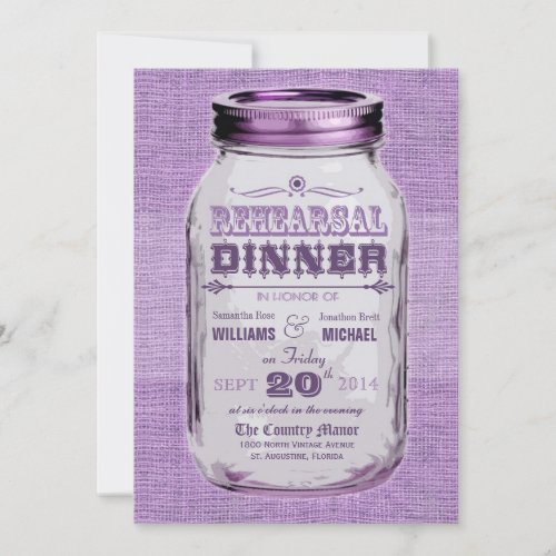 Mason Jar Rustic Look Rehearsal Dinner Purple Invitation