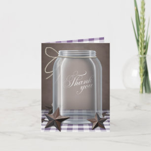 Mason Jar Rustic Stars Purple Thank You cards