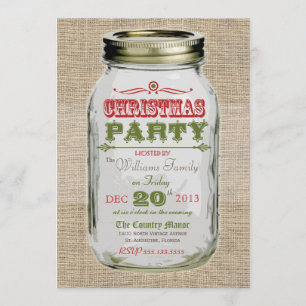 Mason Jar Rustic Vintage Christmas Party Invitation