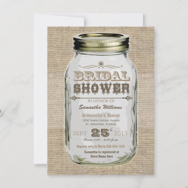 Mason Jar Rustic Vintage Look Bridal Shower Invitation (Front)
