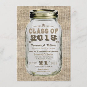 Mason Jar Rustic Vintage Look Burlap Graduation Invitation