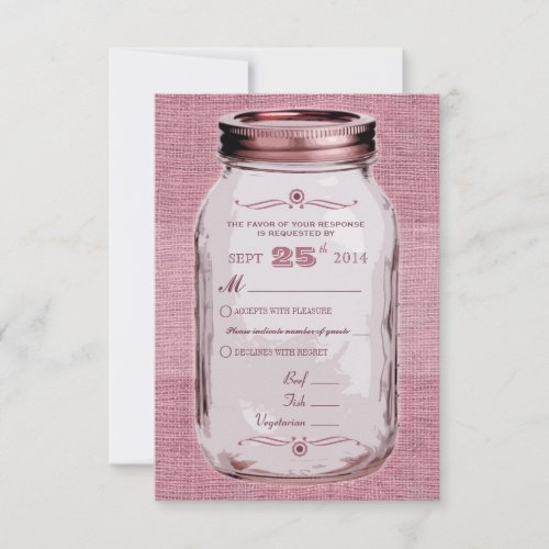 Mason Jar Rustic Vintage Look Pink Custom RSVP