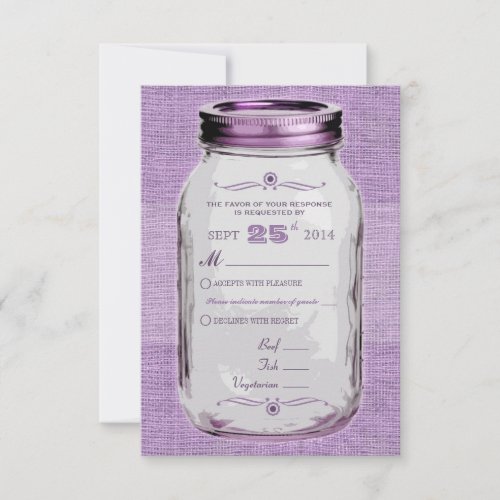 Mason Jar Rustic Vintage Look Purple Custom RSVP