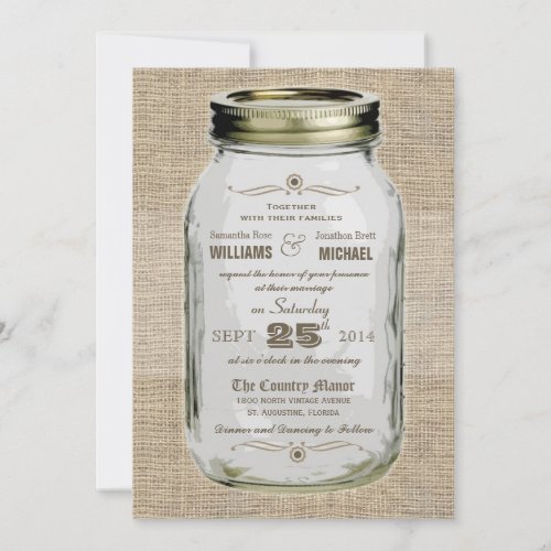 Mason Jar Rustic Vintage Look Wedding Invitation