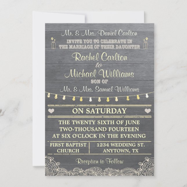 Mason Jar Rustic Wedding Invitation (Front)