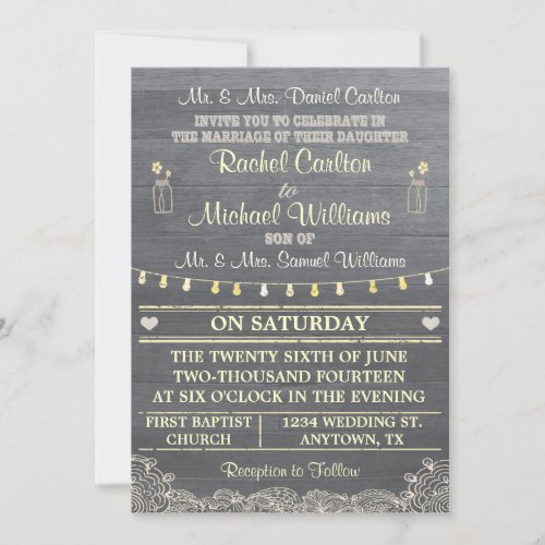 Mason Jar Rustic Wedding Invitation