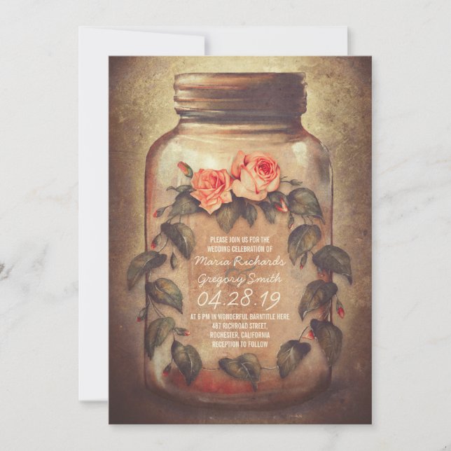 Mason Jar Rustic Wedding Invitations (Front)