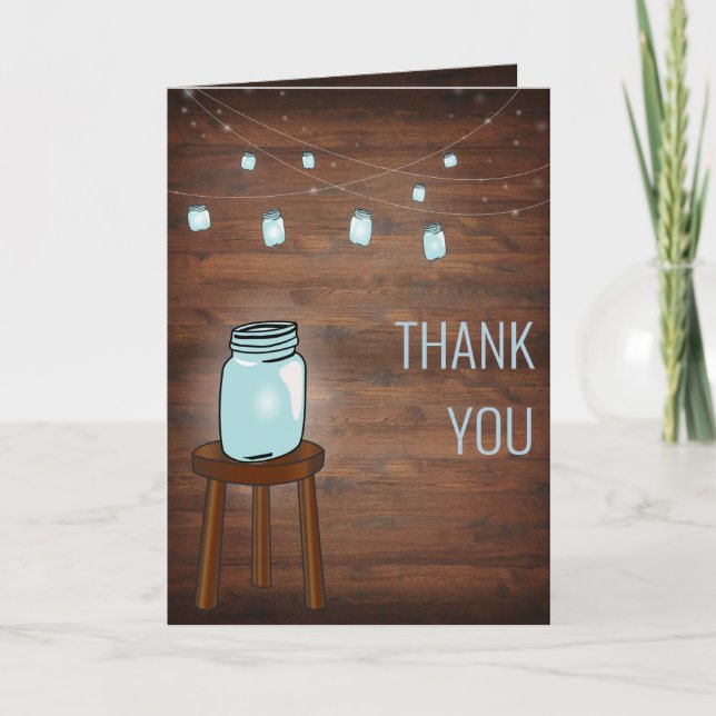 Mason Jar Rustic Wedding Letterpress Thank You Card (Front)