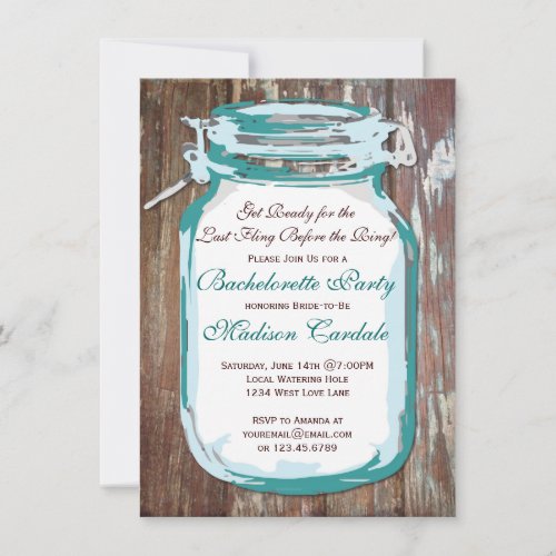 Mason Jar Rustic Wood Bachelorette Party Invites