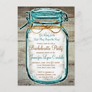 Mason Jar Rustic Wood Bachelorette Party Invites