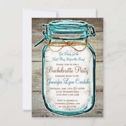Mason Jar Rustic Wood Bachelorette Party Invites