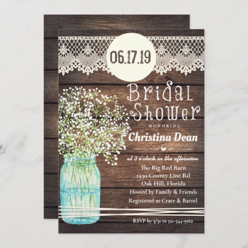 Mason Jar Rustic Wood Bridal Shower Invitation