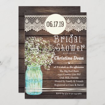 Mason Jar Rustic Wood Bridal Shower Invitation by PaperandPomp at Zazzle