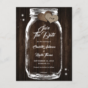 Mason Jar Rustic Wood Burlap Wedding Save The Date Announcement Postcard
