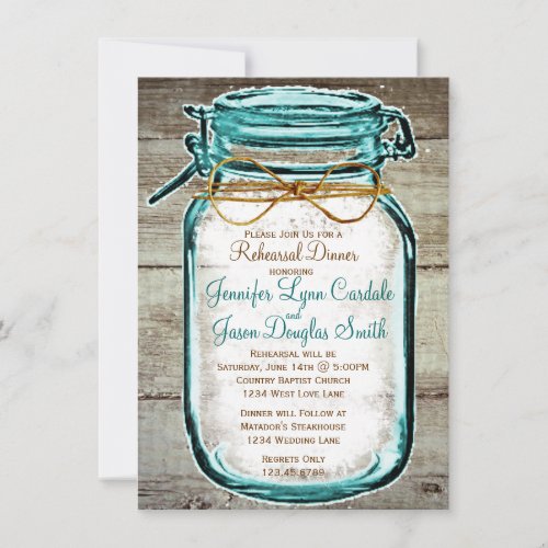Mason Jar Rustic Wood Rehearsal Dinner Invitations