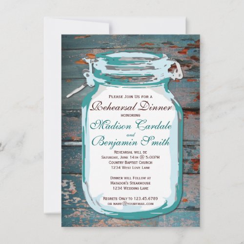 Mason Jar Rustic Wood Rehearsal Dinner Invitations