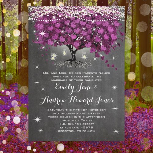 Mason Jar Sangria Wine Chalkboard Heart Leaf Tree Invitation