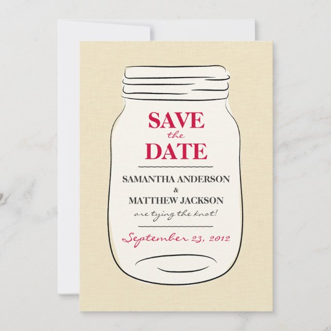 Mason Jar Save the Date Cards - Red (Front)