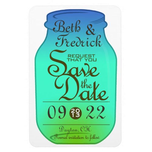 Mason Jar Save The Date Magnet _ Blues and Greens