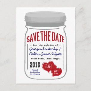 Mason Jar Save the Date Red White Blue