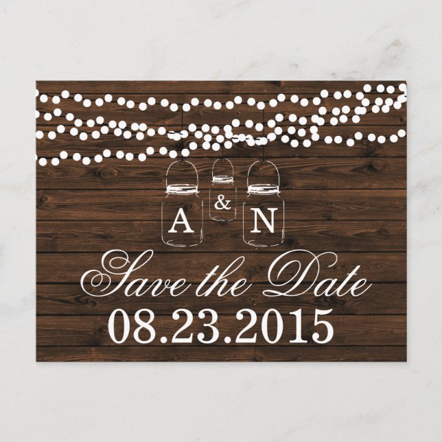 Mason Jar SAVE THE DATE Wedding Postcard (Front)