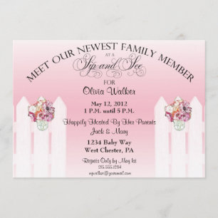 Mason Jar Sip and See Baby Girl Invitation