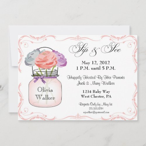 Mason Jar Sip and See Girl Invitation