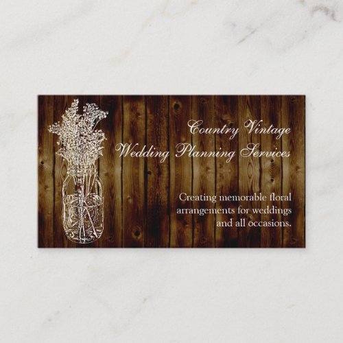 Mason Jar Stamp on Dark Wood Plank Business Card Templates