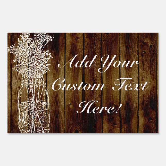 Mason Jar Stamp on Dark Wood Plank Yard Sign (Front)
