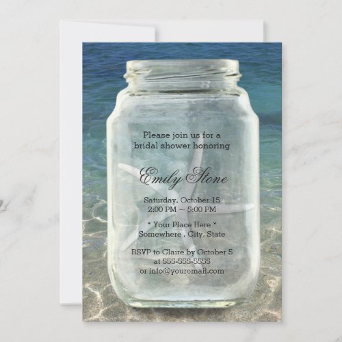Mason Jar &amp; Starfish Summer Beach Bridal Shower 5x7 Paper Invitation Card