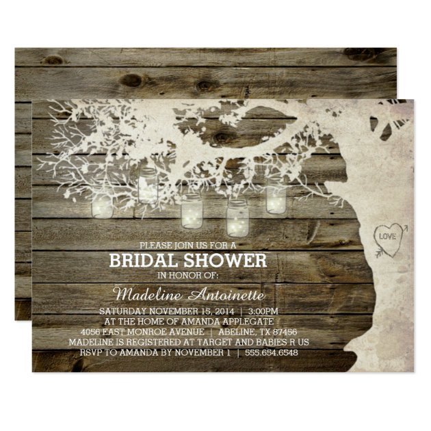 Mason Jar String Light Bridal Shower Barn Wood Invitation