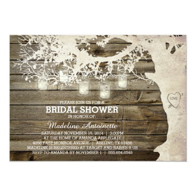 Mason Jar String Light Bridal Shower Barn Wood Invitation