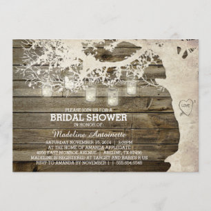 Mason Jar String Light Bridal Shower Barn Wood Invitation