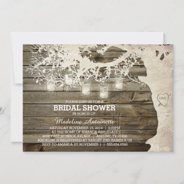 Mason Jar String Light Bridal Shower Barn Wood Invitation (Front)
