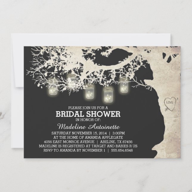Mason Jar String Light Bridal Shower Gray Invitation (Front)