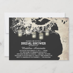 Mason Jar String Light Bridal Shower Gray Invitation