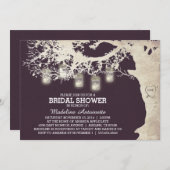 Mason Jar String Light Bridal Shower Plum Invitation (Front/Back)