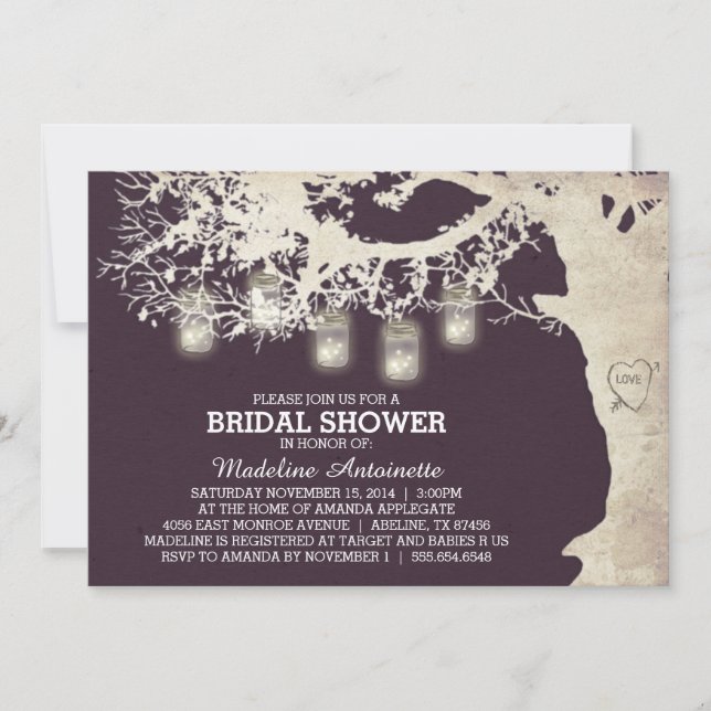 Mason Jar String Light Bridal Shower Plum Invitation (Front)