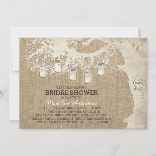 Mason Jar String Light Rustic Bridal Shower Invitation